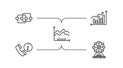 Poster - business outline icons set. thin line icons such as points connected chart, profit chart, spike char