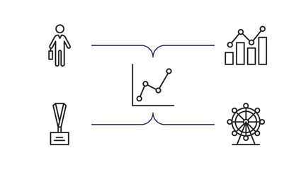 Poster - business outline icons set. thin line icons such as employee going to work, growing bar graph, graphic chart, lanyard, big wheel vector.