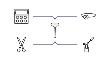 Poster - beauty outline icons set. thin line icons such as eye shadow, eye patch, disposable razor, hair scis
