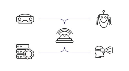 Poster - artificial intelligence outline icons set. thin line icons such as stereoscope, robot, motion, efficiency, view vector.
