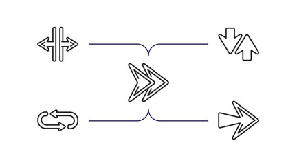 Poster - arrows outline icons set. thin line icons such as horizontal resize, sort, fast forward, loop arrows, right vector.