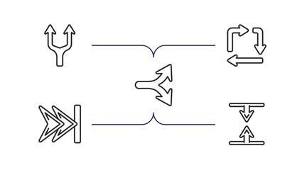 Poster - arrows outline icons set. thin line icons such as splitting arrow, square, horizontal split, skip track, vertical resize vector.