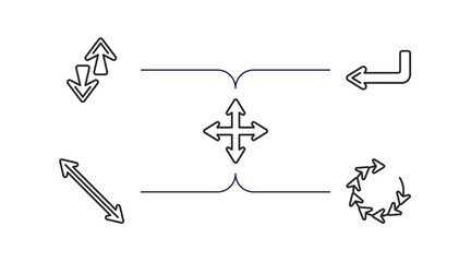 Poster - arrows outline icons set. thin line icons such as up and down arrows, left direction, drag, diagonal
