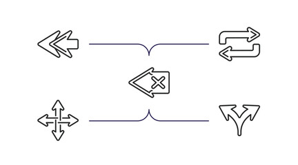 Poster - arrows outline icons set. thin line icons such as rewind, counter arrow, backspace, move, split arrows vector.