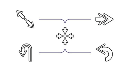Poster - arrows outline icons set. thin line icons such as diagonal resize, next, focus, u turn arrow, backwa