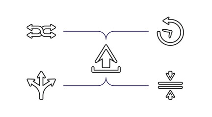 Poster - arrows outline icons set. thin line icons such as suffle, reload time, upload, multiply, vertical merge vector.