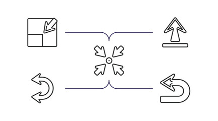 Poster - arrows outline icons set. thin line icons such as minimize arrows, underline up arrow, minimize, double curve arrow, return vector.