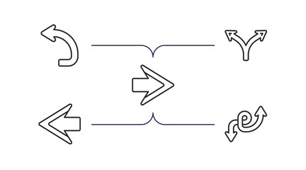 Poster - arrows outline icons set. thin line icons such as turn left, divide, right arrow, left arrow, double arrow vector.