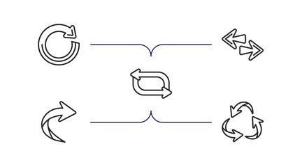 Poster - arrows outline icons set. thin line icons such as refresh, left right, shuffle, right curve, three c
