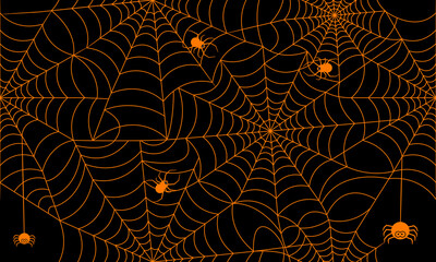 Halloween spider web seamless pattern with black and orange. Vector Repeating background.