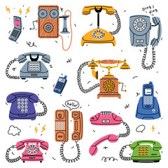 Retro Phones and Telephones as Old Devices for Communication Vector Set