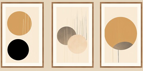 painting style illustration abstract geometric boho wall art  background set,  mockup idea, Generative Ai