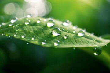  A beautiful large drop of morning dew in the grass sparkles in the rays of sunlight outdoors in nature. A drop of water on a blade of grass and free space for, Generative AI