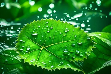 Sticker - green leaf with water drops 
Created using generative AI tools