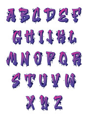 Poster - Graffiti Alphabet Purple Font and Uppercase Letters Vector Set