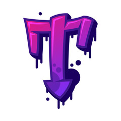 Sticker - Graffiti Alphabet Purple Font and Uppercase Letter T Vector Illustration