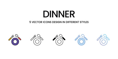 Wall Mural - Dinner Icon Design in Five style with Editable Stroke. Line, Solid, Flat Line, Duo Tone Color, and Color Gradient Line. Suitable for Web Page, Mobile App, UI, UX and GUI design.