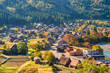 Shirakawago village Gifu Japan, Historical Japanese traditional Gassho house at Shirakawa village in autumn foliage season