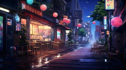 Wall Mural - Retro Tokyo alley ambiance at night.