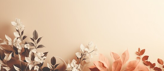 Poster - Floral card with a background of natural leaves shadows on a beige colored wall texture. copy space available.