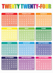 Wall Mural - 2024 Monday Start Vertictal Color Calendar Template, Simple layout of pocket or wall calenders. Desk calendar template. Yearly Stationery organizer in minimal design
