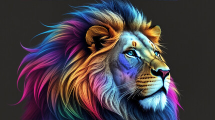 Wall Mural - A colorful lion with a black background. Generative AI.