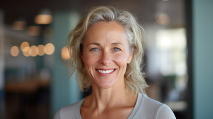 Canvas Print - Portrait of a middle-aged woman smiling at the camera.