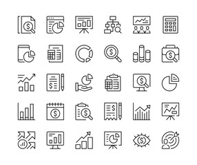 Poster - Financial analysis icons. Vector line icons set. Financial concepts. Black outline stroke symbols