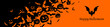 Halloween banner with black bats and pumpkins on the orange background. Illustration with text.
