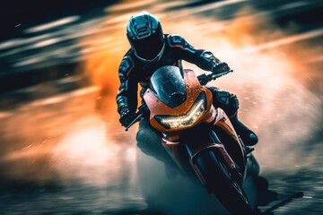 Sport Motorcycles racing track  on the road riding , Fast motion blur background , Created with Generative Ai