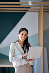 smiling happy professional young latin business woman company employee, lady executive manager, fema