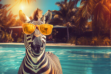 Zebra At The Pool Wearing Sunglasses On Holiday, An Illustration