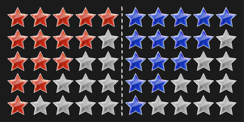 Poster - Rating from the stars. Blue and red stars, inactive grey.