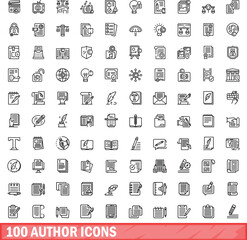 Poster - 100 author icons set. outline illustration of 100 author icons vector set isolated on white backgrou
