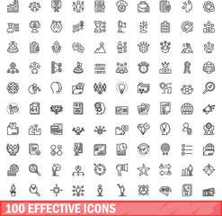 Poster - 100 effective icons set. Outline illustration of 100 effective icons vector set isolated on white background