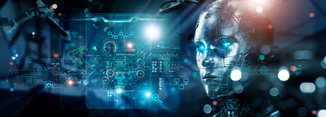 Fototapete - .AI, Artificial intelligence technology, Machine learning, Data exchange, Deep learning, industry 4.0, Businesses to adapt implement new policies technologies to support it effectively. innovative