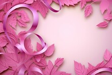 Cancer Awareness Ribbon With Leaves Decoration Background