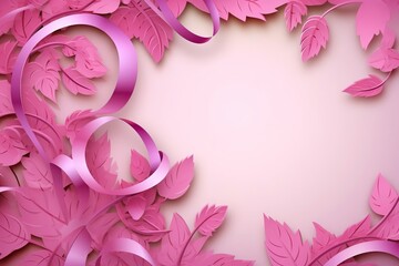 cancer awareness ribbon with leaves decoration background