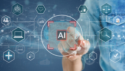 Leinwandbilder - Technology and people concept man use AI to help work, AI Learning and Artificial Intelligence Concept. Business, modern technology, internet and networking concept. AI technology in everyday life.