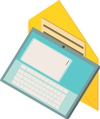 Poster - Email symbol icon isometric vector. Tablet and open envelope with letter inside. Email, digital technology