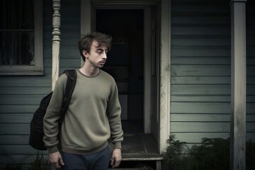 Wall Mural - Boy leaving an old house