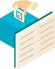 Wall Mural - Voting icon isometric vector. Human hand putting vote paper in ballot box icon. Offline voting, election concept