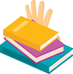 Poster - Education concept icon isometric vector. Stack of colored book and human palm. Reading, learning, education