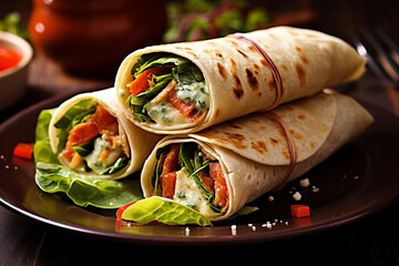 Wall Mural - Vegan vegetable wraps, ready to eat, close up