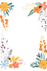 Wall Mural - Watercolor floral illustration - bouquets, frame, border. colored flowers, peony, leaf branches on white background, Wedding invites, transparent white background with copy space