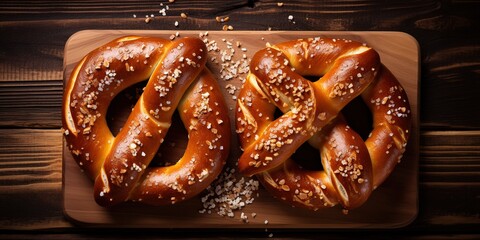 Poster - Fresh pastries, delicious pretzels on the table.