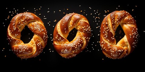 Poster - Fresh pastries, delicious pretzels on the table.