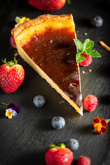 Wall Mural - Home made custard tart, also known as flan patissier or Parisian. A baked pastry consisting of an outer sweet shortcrust pastry filled with egg custard.