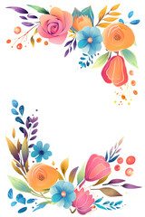 Wall Mural - Watercolor floral illustration - bouquets, frame, border. colorfull flowers, leaf branches on white background, Wedding invites, transparent white background with copy space