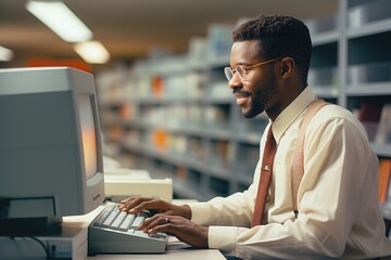 man in the 1990s using a computer. Generative AI